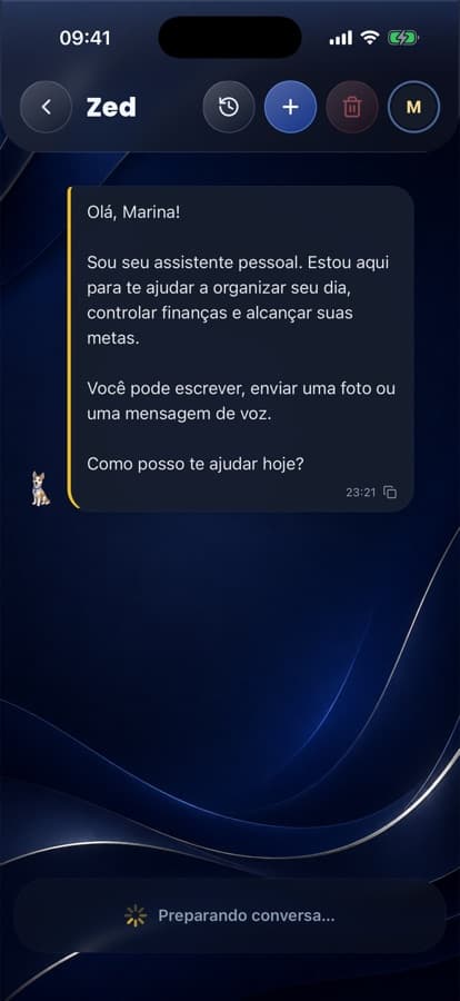 Conversa real com o ZED no app