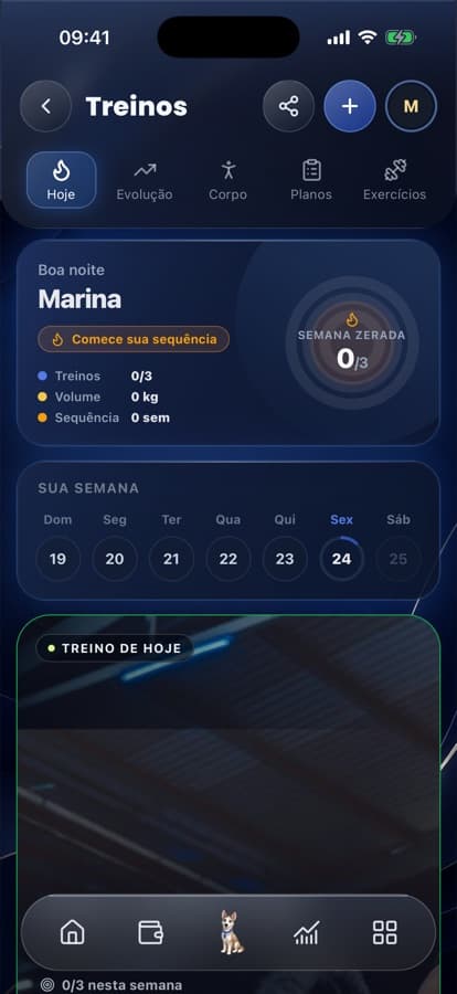 Tela real de Treinos do ZED com a semana de treino