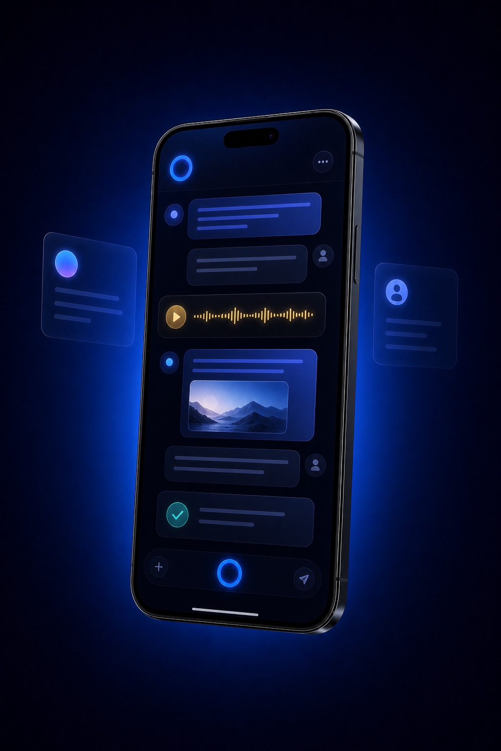 Mockup 3D do celular com a conversa multimodal do ZED